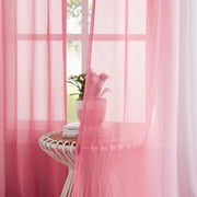 Junvictex Pink Ombre Chiffon Sheer Curtains 52Wx54L for Bedroom Living Room Decoration, Window Treatments Grommet,2 Panels