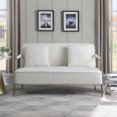 thumbnail image 3 of Holaki 56" Modern Upholstered Pleated Velvet Loveseat Comfy 2 Seater Small Sofa Couch with Gold Metal Legs 2pcs Throw Pillows, Beige, 3 of 10