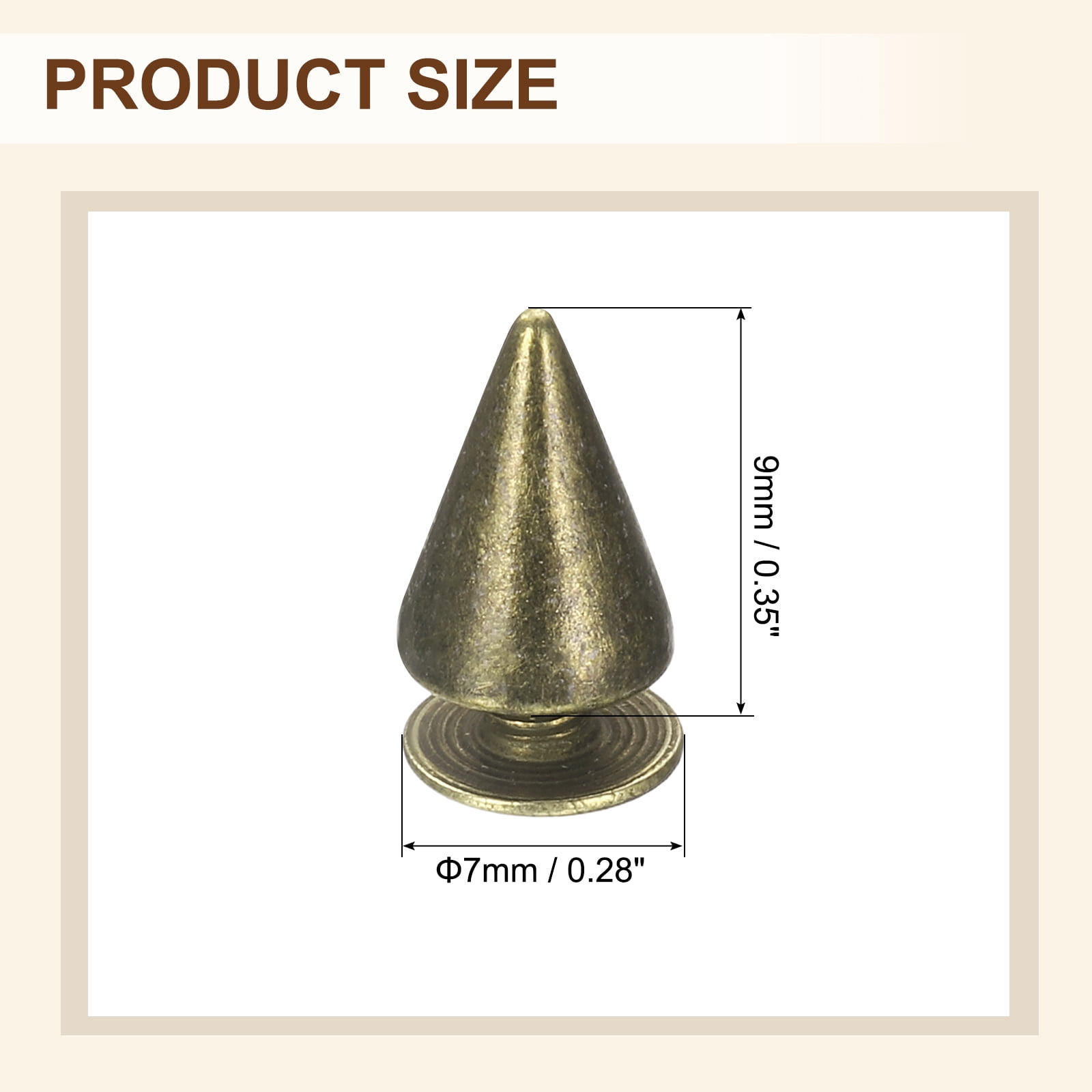 Uxcell 200 Sets Spikes and Studs, 7 x 13mm Cone Spikes Screw Back Studs Rivets, Cone Punk Spikes Rivet for Clothing Belts Bags DIY Leather Crafts, Gold