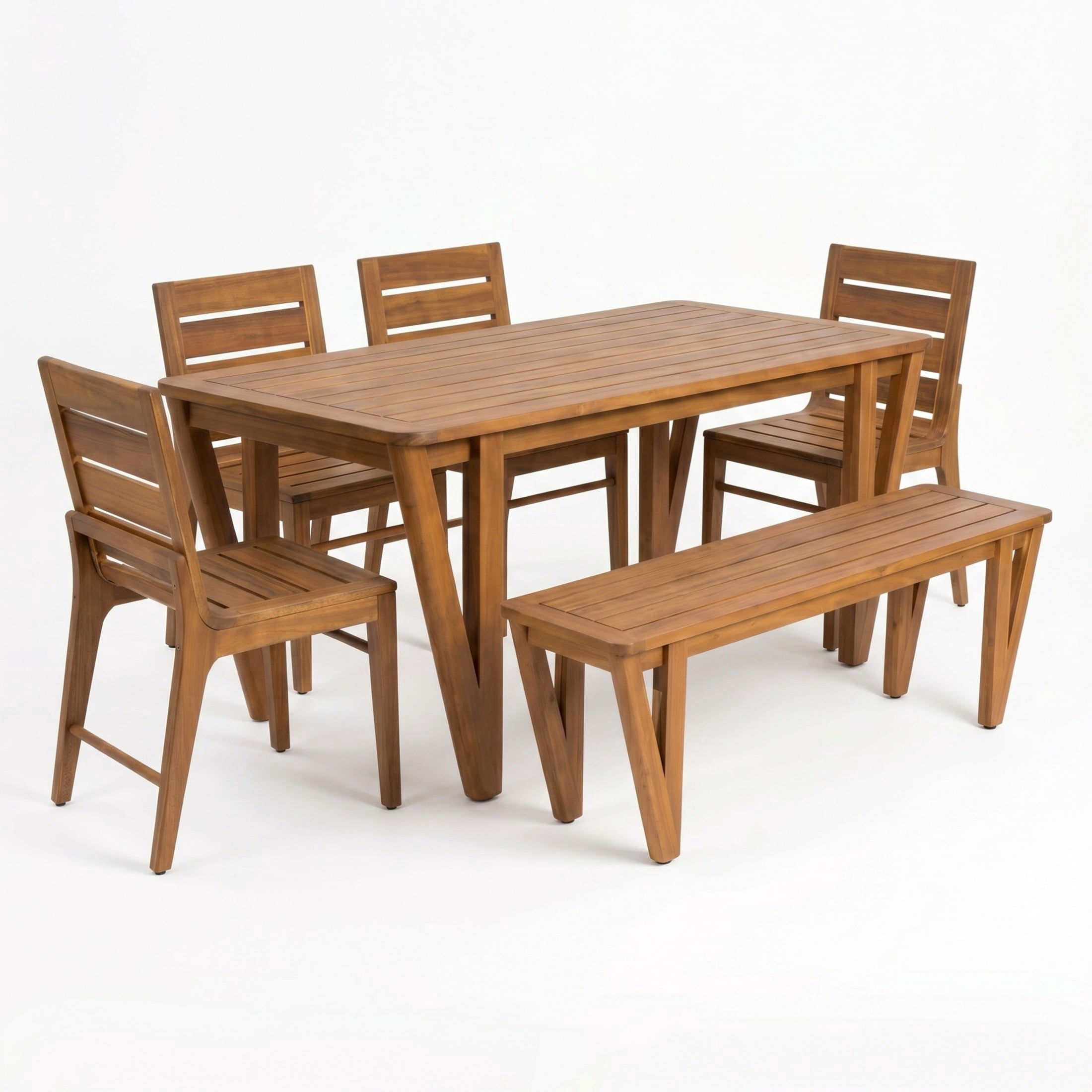 Christopher Knight Home 6-Piece Rustic Farmhouse Wood Patio Dining Table with Chairs and Bench, Teak