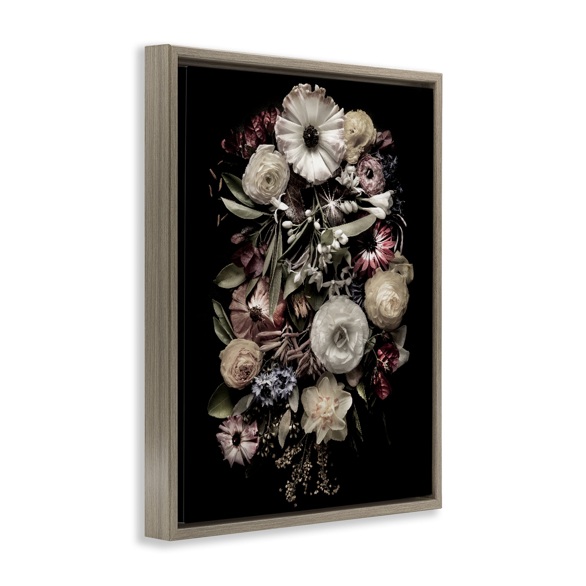 Stupell Industries Pale Yellow Roses Cluster Brown Framed Floater Canvas Wall Art, design by Carl Kravats