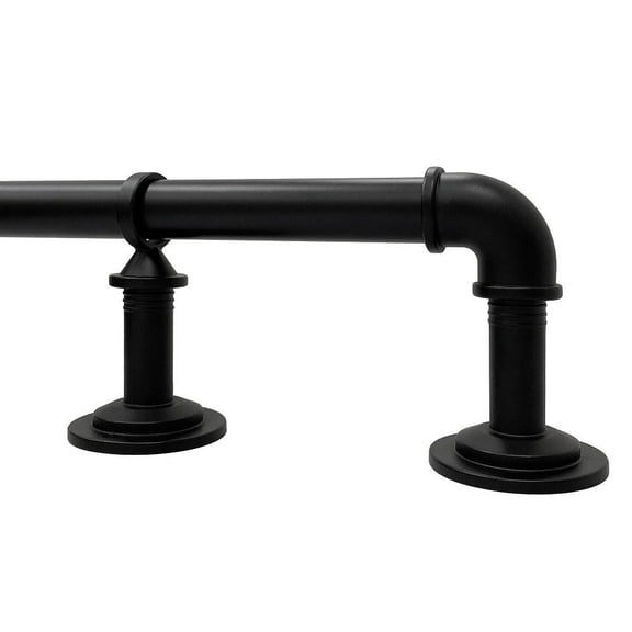 Lumi 1" Single Curtain Rod Set Pewter/ Matte Black- Wraparound finials 72"-144" - Matte Black