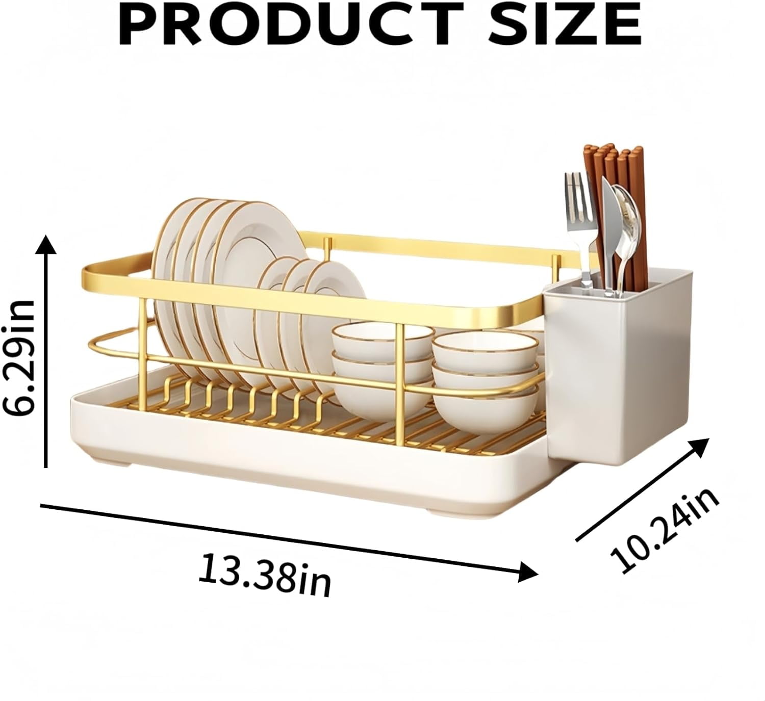 Dish Drying Rack：Multifunctional Kitchen Utensil Holder with Dish Rack, Utenslis Holder and Wine Glass Rack, Sturdy＆Durable Dish Racks for Kitchen Counter, Kitchen Essentials (White Standard)