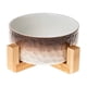 thumbnail image 1 of Laklulu Cuenco redondo de cerámica para perros y gatos, plato duradero con soporte de madera, sin derrames, alimentador de agua para alimentos para mascotas, 1 of 5