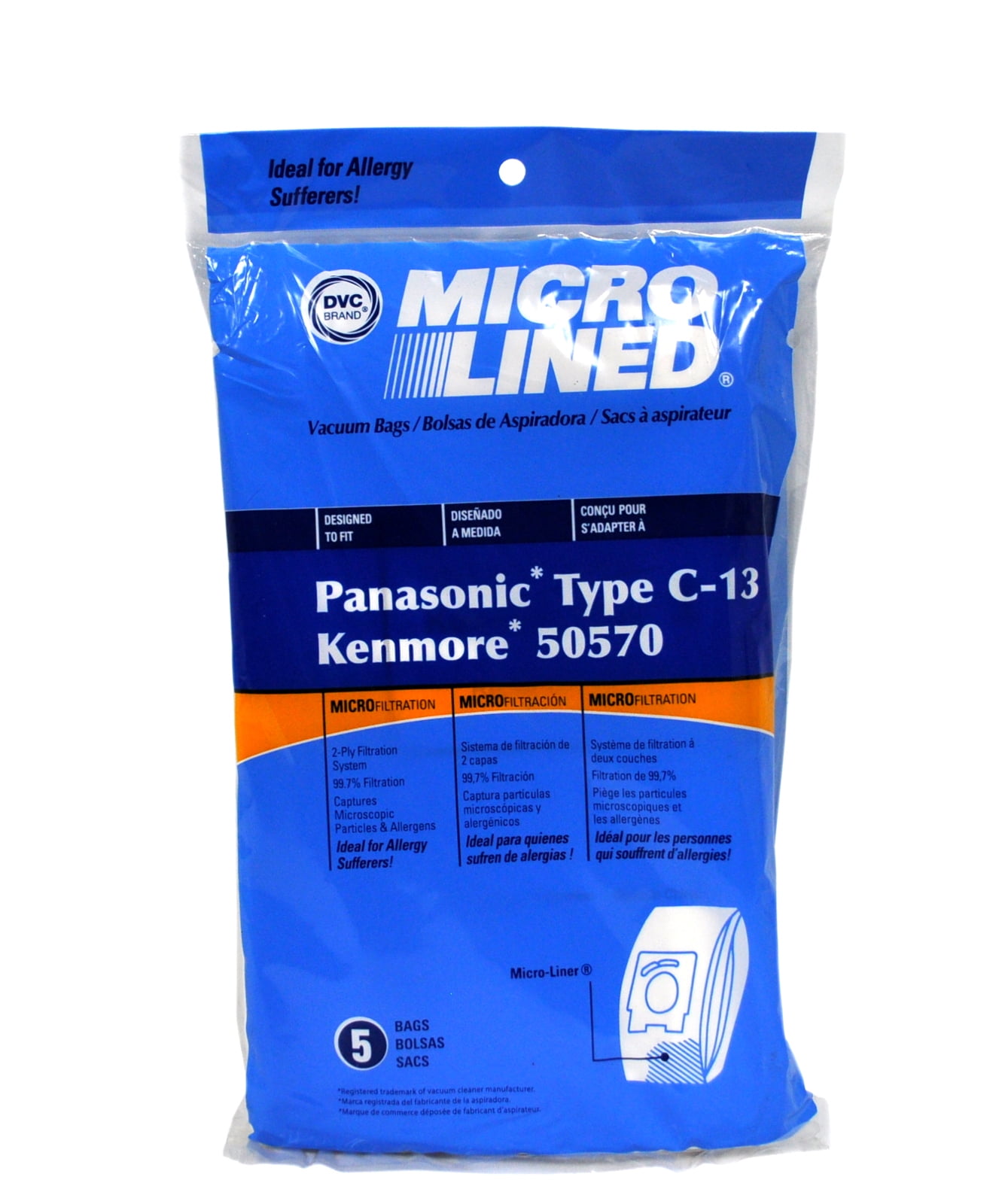 DVC Micro Lined Vacuum Bags Designed to Fit Panasonic Type C13 and