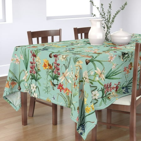 

Cotton Sateen Tablecloth 70 x 108 - Garden Dragonflies Botanical Sky Blue Cottage Print Custom Table Linens by Spoonflower