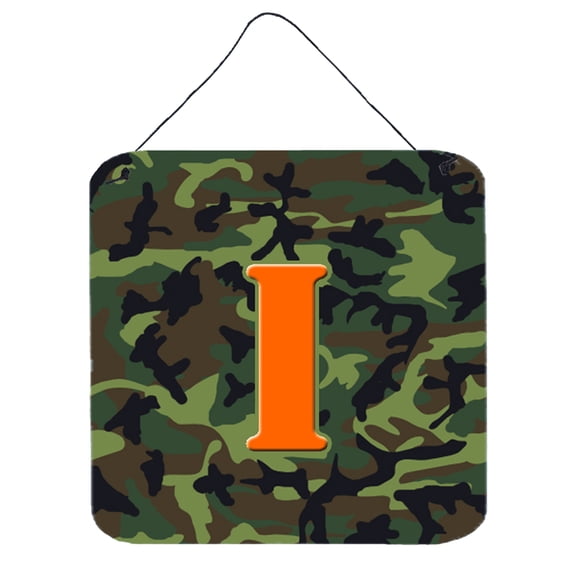 Letter I Monogram - Camo Green Wall or Door Hanging Prints