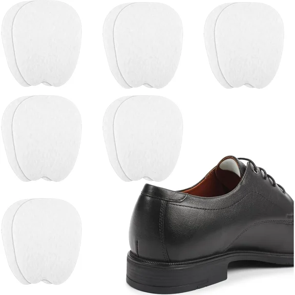 6 Pairs Shoe Tongue Pads, Self-Adhesive Felt Inserts for Loose Shoes, Non-Slip Trimable Cushions for Men & Women, Unisex, White