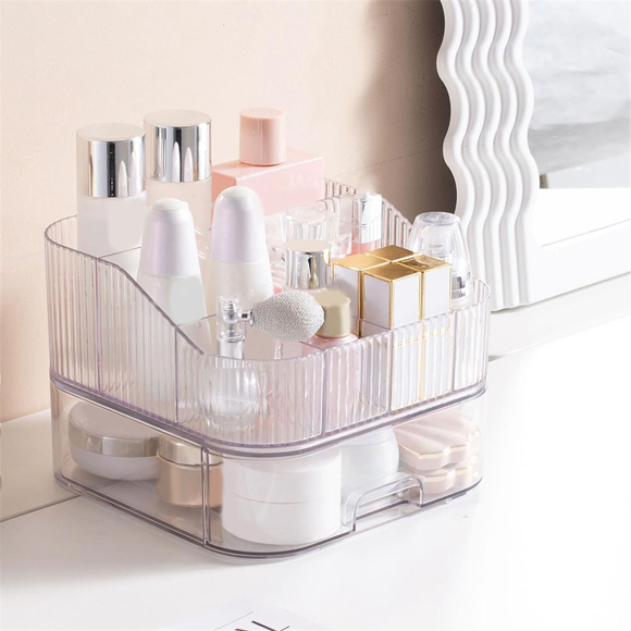 Makeup Organizer with Stackable Drawer Countertop Vanity Cosmetics Organizers for Skincare Perfumes Lotions Lipsticks A