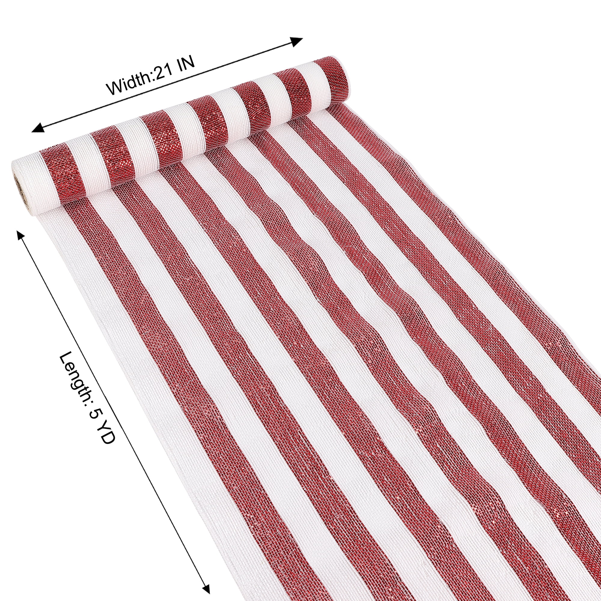 Holiday Time 21 po x 5 vg Poly maille  avec métallisé, Rayé rouge et blanc POLYMESH À LIGNES ROUGES ET BLANCHES DE 21 PO