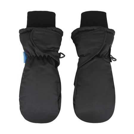 Back Mittens - Girl's 3M Thinsulate Waterproof Winter Sports Snow Ski Mittens, Black, Age4-6
