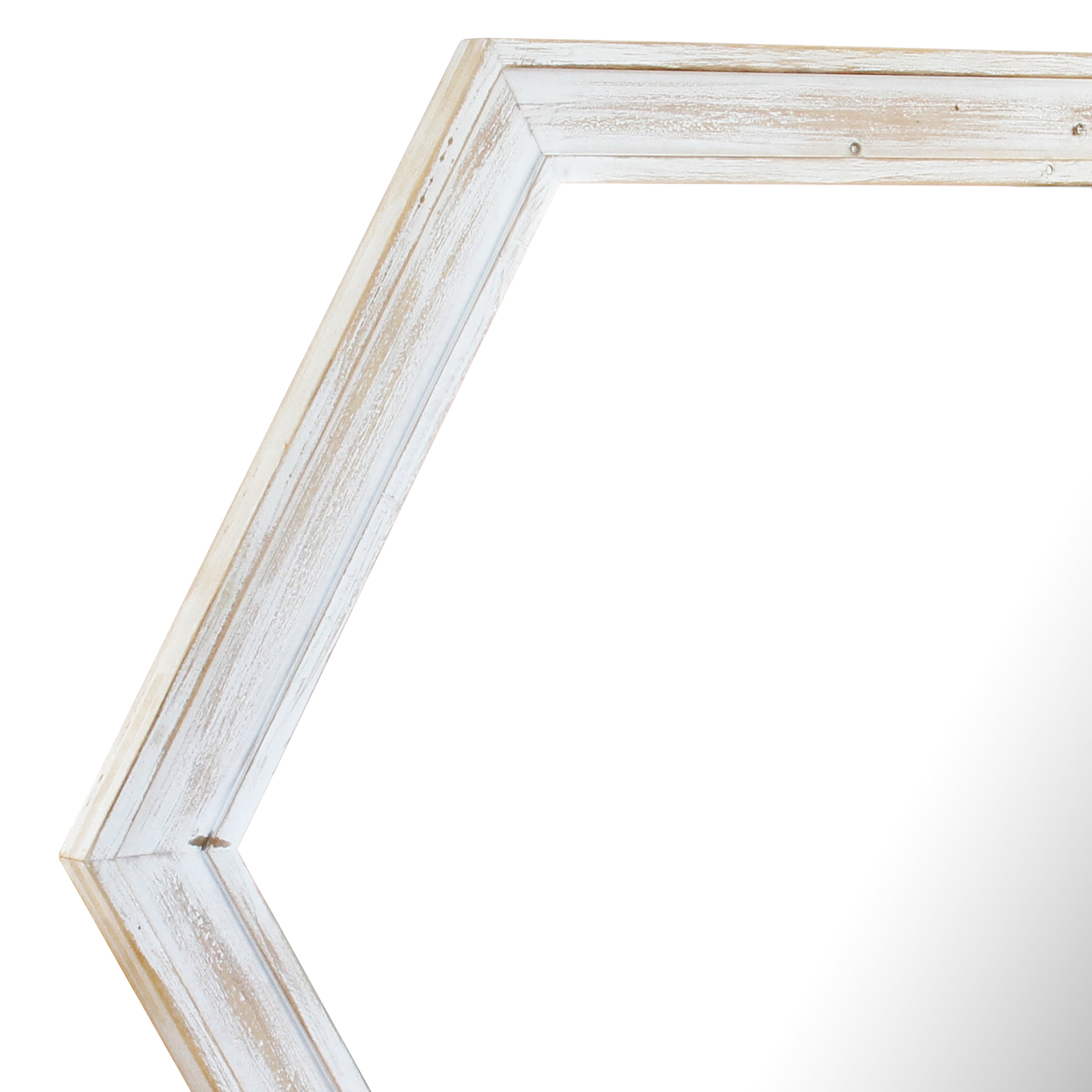 Stonebriar 23.8" x 20.6" Off-White Country Rustic Wood Hexagon Wall Mirror