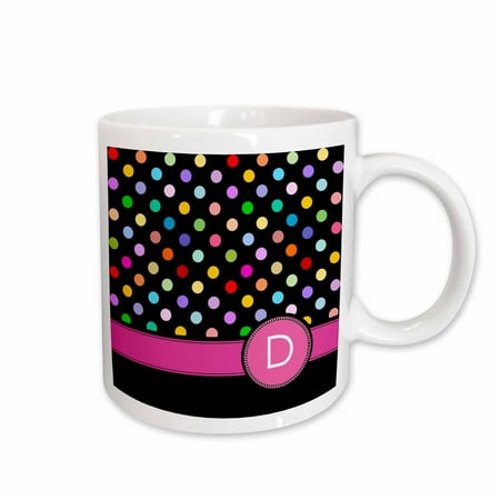 

3dRose Letter D monogrammed on rainbow polka dots pattern with hot pink personal initial - multicolored Ceramic Mug 15-ounce
