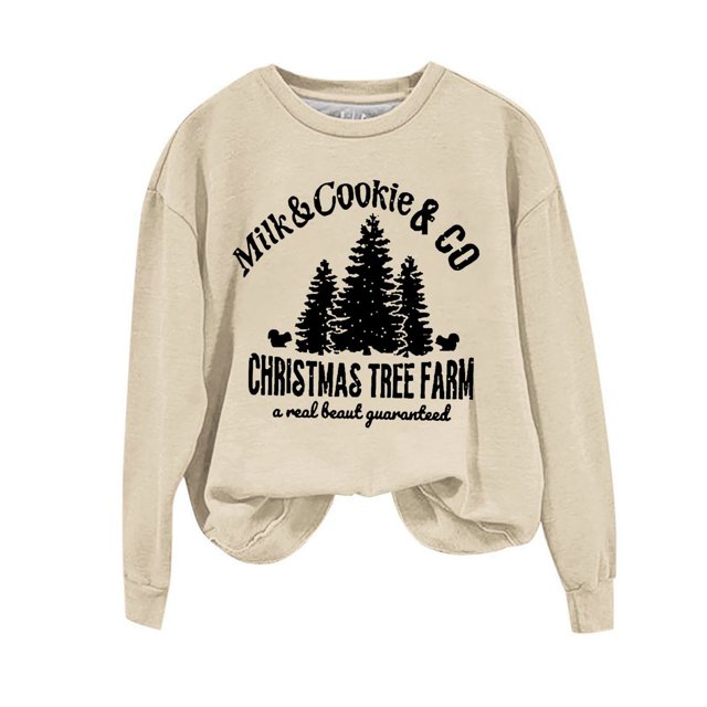 Staron Chandails de Noël pour Femmes, Arbre de Noël Amusant, Graphique de Ferme, Chandail à Enfiler, Hauts de Noël, Chemise Décontractée, Chandails Mode, Hauts à Col Rond, Cadeaux pour Femmes à Moins de 25