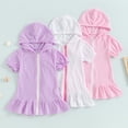 thumbnail image 3 of Gupgi Robe de Plage pour Petite Fille 1 2 3 4 5 6 7 Ans Décontractée Ample Couleur Unie Manches Courtes à Volants avec Capuche, 3 of 9