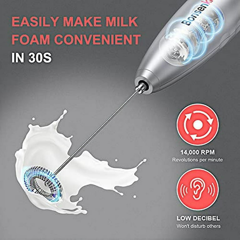  Bonsenkitchen Milk Frother Handheld, Electric Foam Maker with  Stainless Steel Whisk, Hand Drink Mixer for Coffee, Lattes, Cappuccino,  Matcha, Battery Operated, Stirrer Coffee Wand: Home & Kitchen