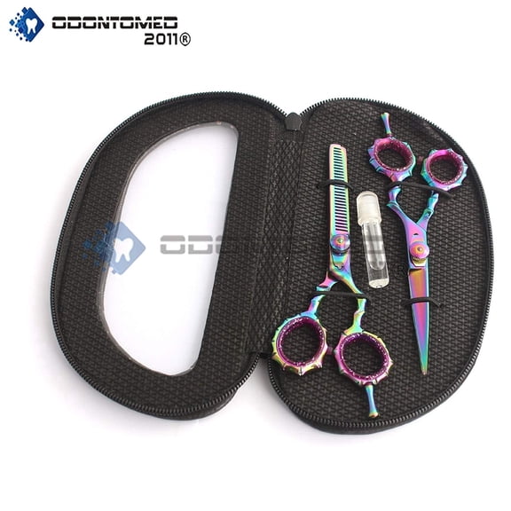Odontomed2011 Od2011-d-1533 New Multicolor Professional Razor Edge Titanium Coated Hairdressing Scissors And Hair Thinning Scissors/shear Set 5.5 Inch (14cm)  Free Pouch & Scissor Lubricant