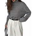 thumbnail image 2 of Women'S High Collar Sweater Chunky Long Sleeve Knitted Pullover Trendy Fall Winter Basic Jumper Top Dark Gray L, 2 of 9