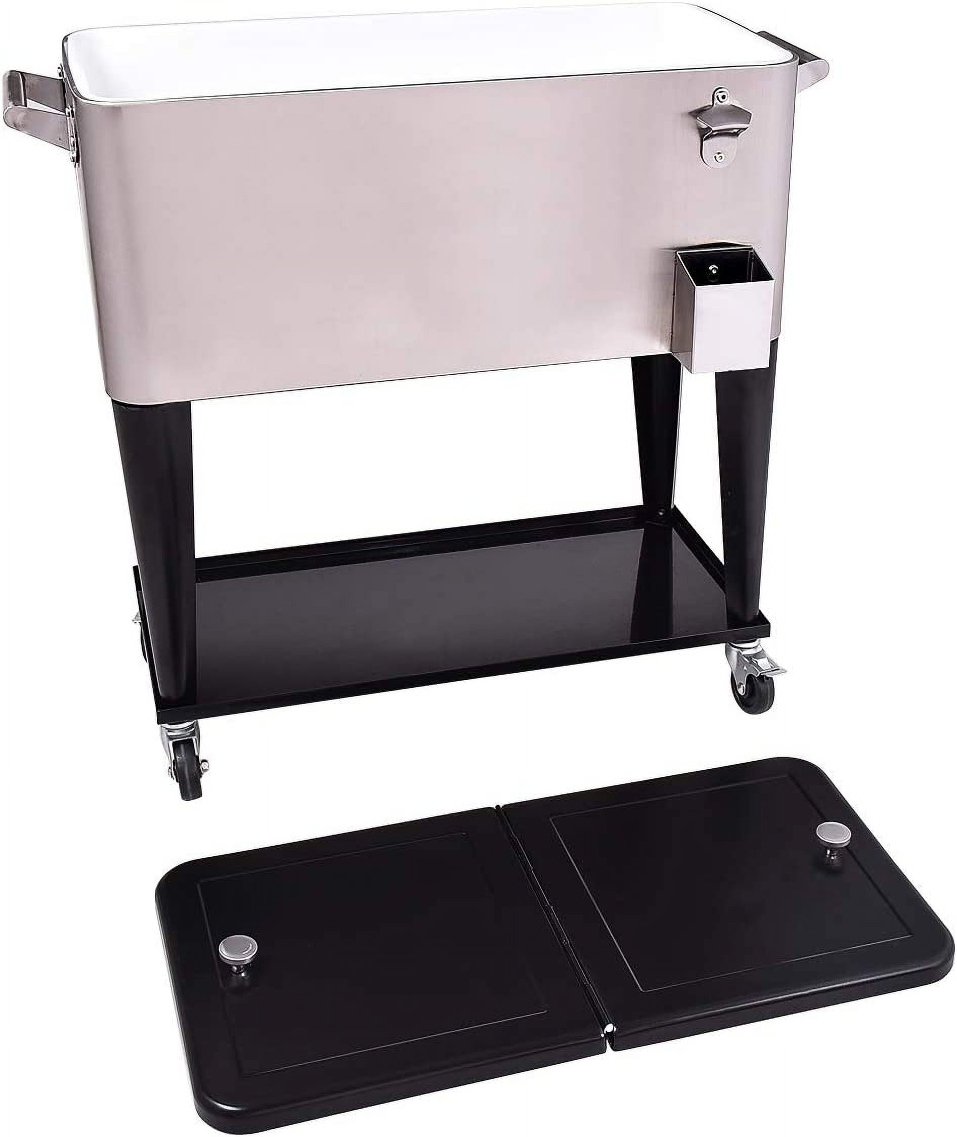 RELAX4LIFE Rolling Cooler 80 Quart Stainless Steel W/Shelf for Party,Picnic Outdoor Beverage Bar Portable Ice Chest