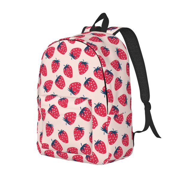Disketp Strawberry print Canvas Backpack Lightweight Travel Daypack Student Rucksack Laptop Backpack-