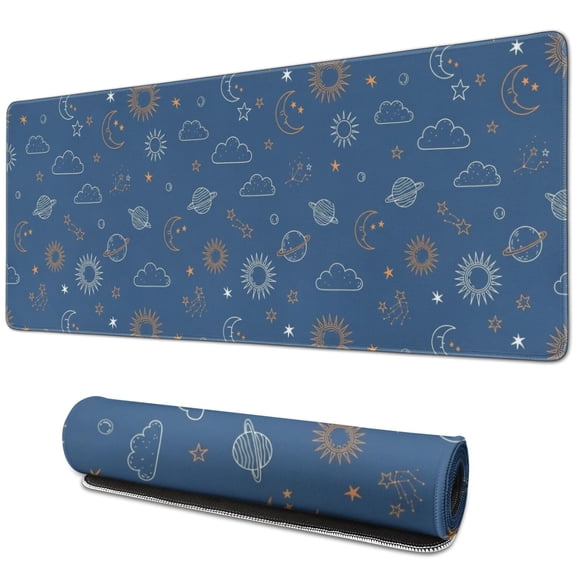 Long Mouse Pads for Desk,Sun Moon Cloud Star Pattern Desk Mats on Top Of Desks, Desk Mouse Pad Extra Large with 3mm Non-Slip Base and Stitched Edge for Gaming,Office,Work,Home 31.5"x11.8"