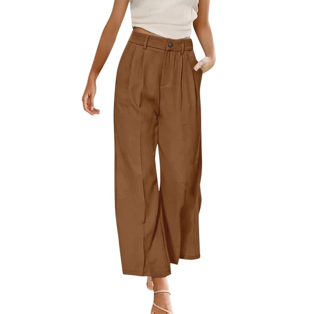 Pantalones de vestir de mujer con cintura alta y pierna ancha - Pantalones de trabajo rectos con bolsillos - S-XXXL