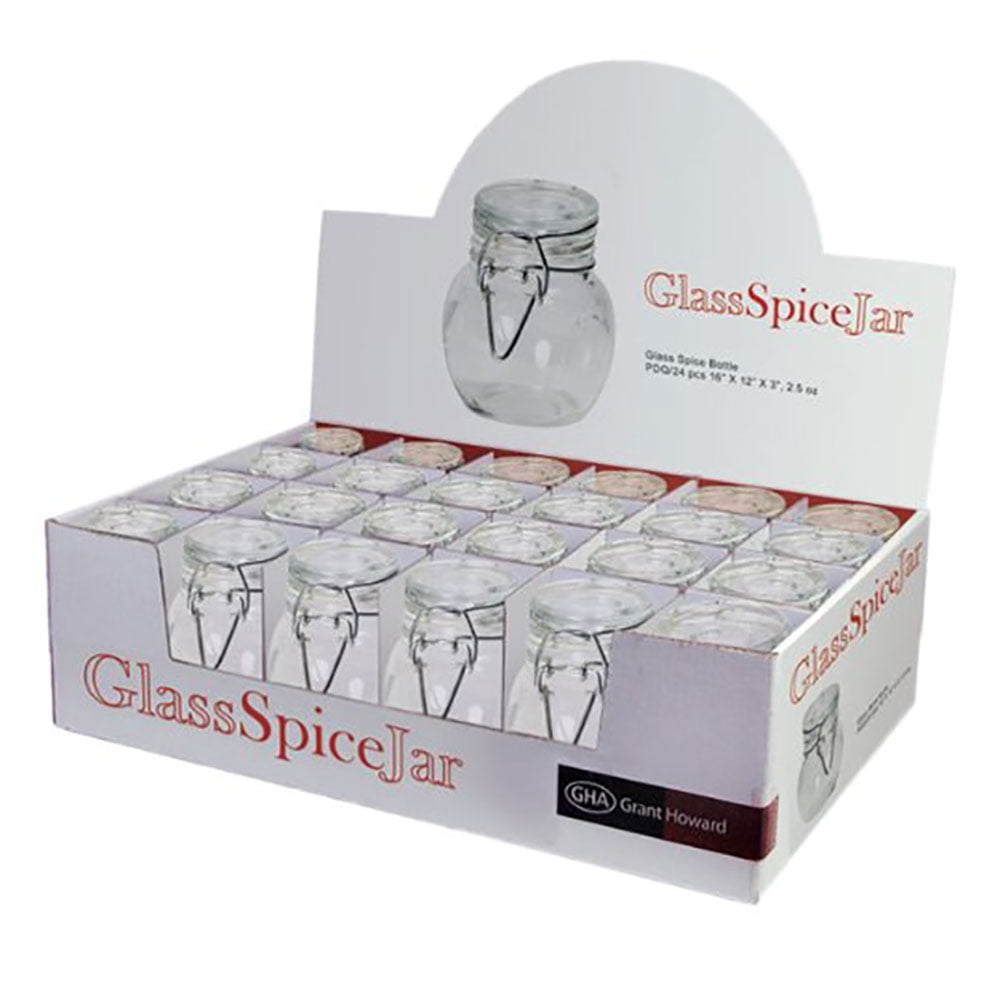 Grant Howard 3 Ounce Pot Belly Clear Glass Spice Jars with Clear Lids