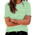 thumbnail image 3 of Tops For Women T-Shirts Stripe Print Short Sleeve Crew Neck Casual Lightweight Outfits Clothes 2026 Green, 3 of 7