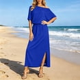 thumbnail image 6 of THDHVS Long Dresses for Women,Solid Color One Shoulder Dress with Cross Waist Elastic Hem Split Hem Pocket Design Casual Beach Summer Outfit,Summer Dress Blue 2XL, 6 of 10