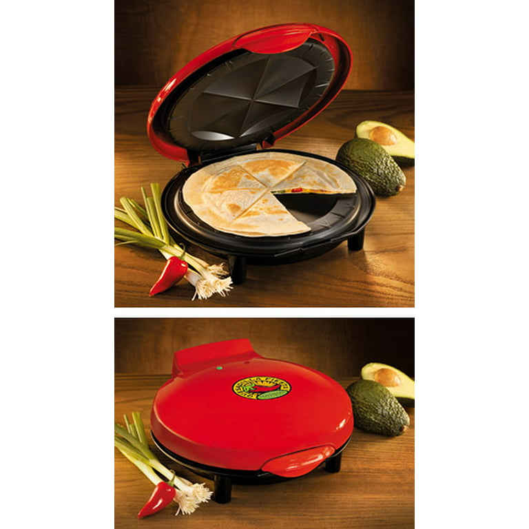Taco Tuesday Deluxe 8-Inch 6-Wedge Electric Quesadilla Maker with Extra  Stuffing Latch, Red
