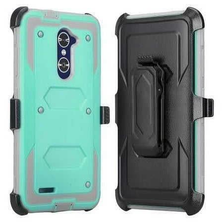 ZTE Blade X Max, ZTE Carry, ZTE ZMAX Pro Case, ZTE Grand X Max 2 Case, Imperial Max Case, Rugged [Shock Proof] Heavy Duty Belt Clip Holster with Built In Screen Protector - Teal/Grey
