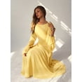 thumbnail image 2 of Light Yellow Womens Off-Shoulder Flare Sleeve Ruffle Peplum Waist Maxi Dress, 2 of 8