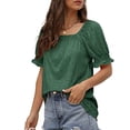 thumbnail image 3 of Blusa holgada, suave y agradable para la piel, de manga corta, ideal para la oficina, talla M Camiseta verde oscuro con mangas abullonadas para mujer, 3 of 6