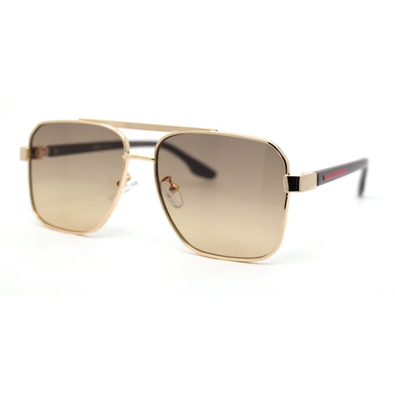 Mens Luxury Fashion Rectangle Mobster Chic Designer Metal Rim Sunglasses Gold Brown - Brown
