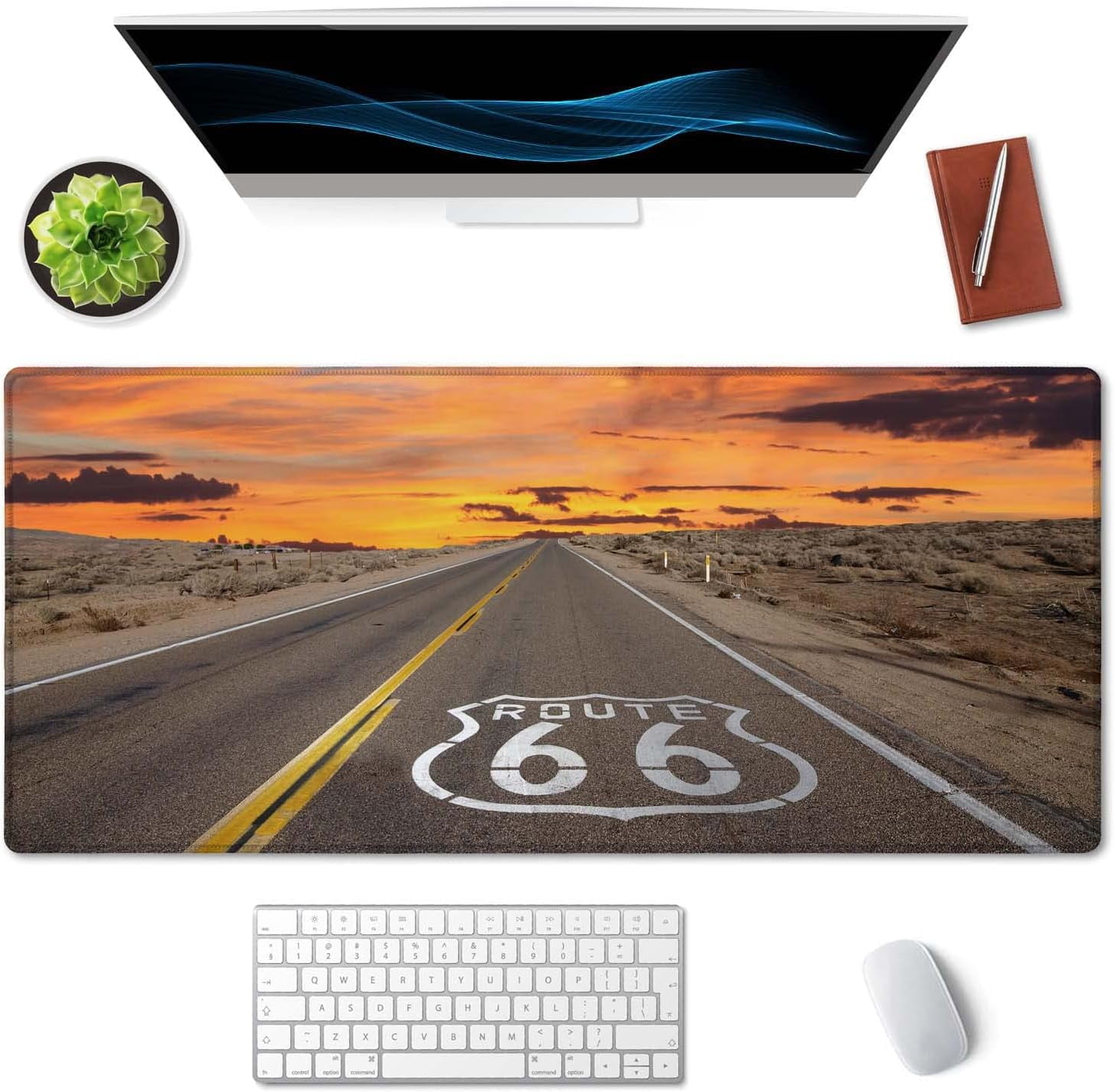Large Mouse Pad, Full Desk XXL Extended Gaming Mouse Pad 35.5" X 15.7", Waterproof Desk Mat Stitched Edges, Non-Slip Laptop Computer Keyboard Mousepad for Office and Home, Famous US Route 66