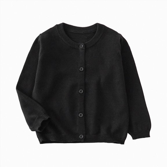 newwalpole Toddler Boys Girls Crewneck Cardigan Sweaters Long Sleeve Kids Button Cotton School Uniform Knit Tops Outwear (Black, 5-6 Years)