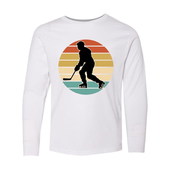Inktastic Hockey Player Retro Sunset Long Sleeve Youth T-Shirt