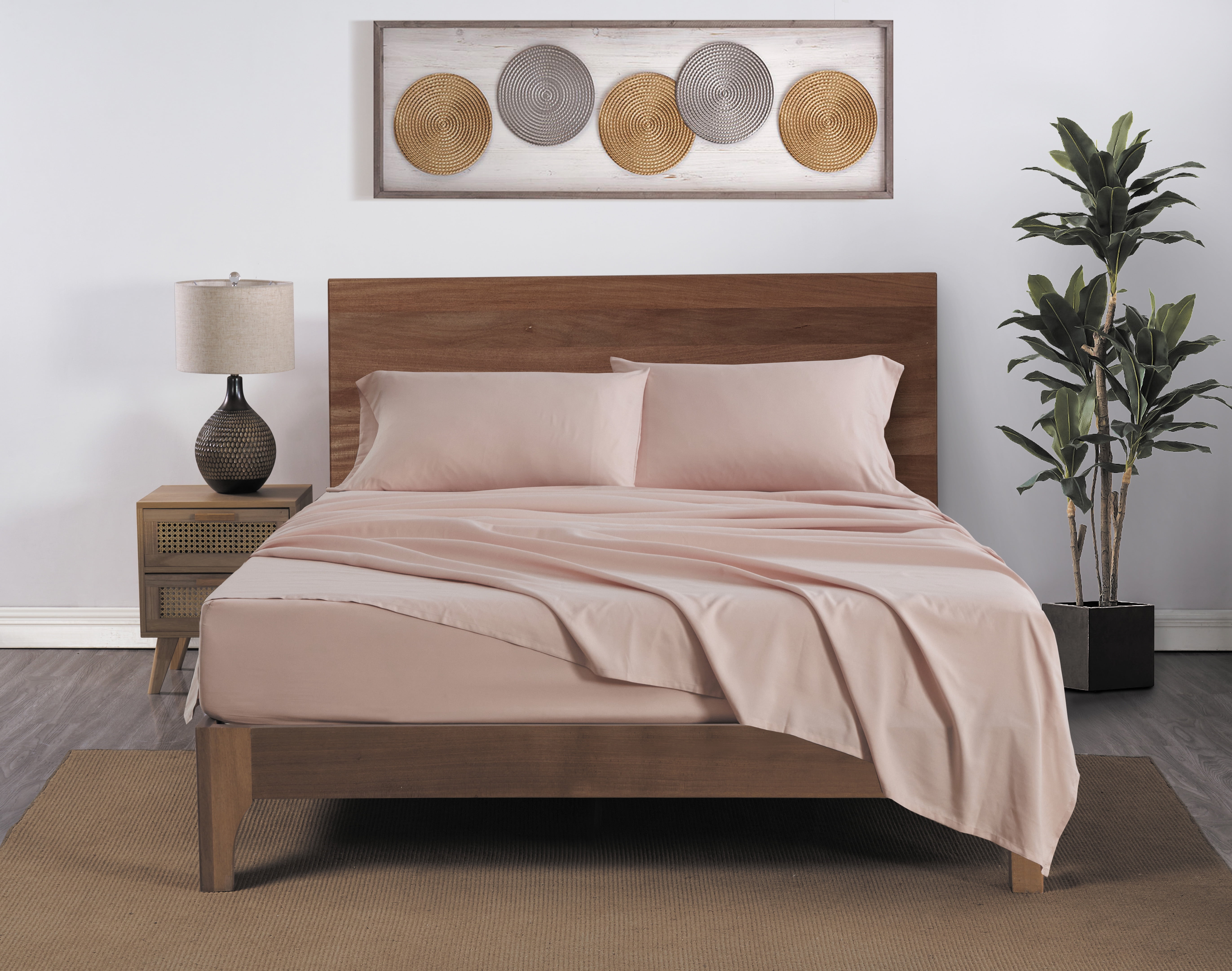 Mainstays Super Soft High Quality Brushed Microfiber Bed Sheet Set, King, Pink Blush, 4 Piece