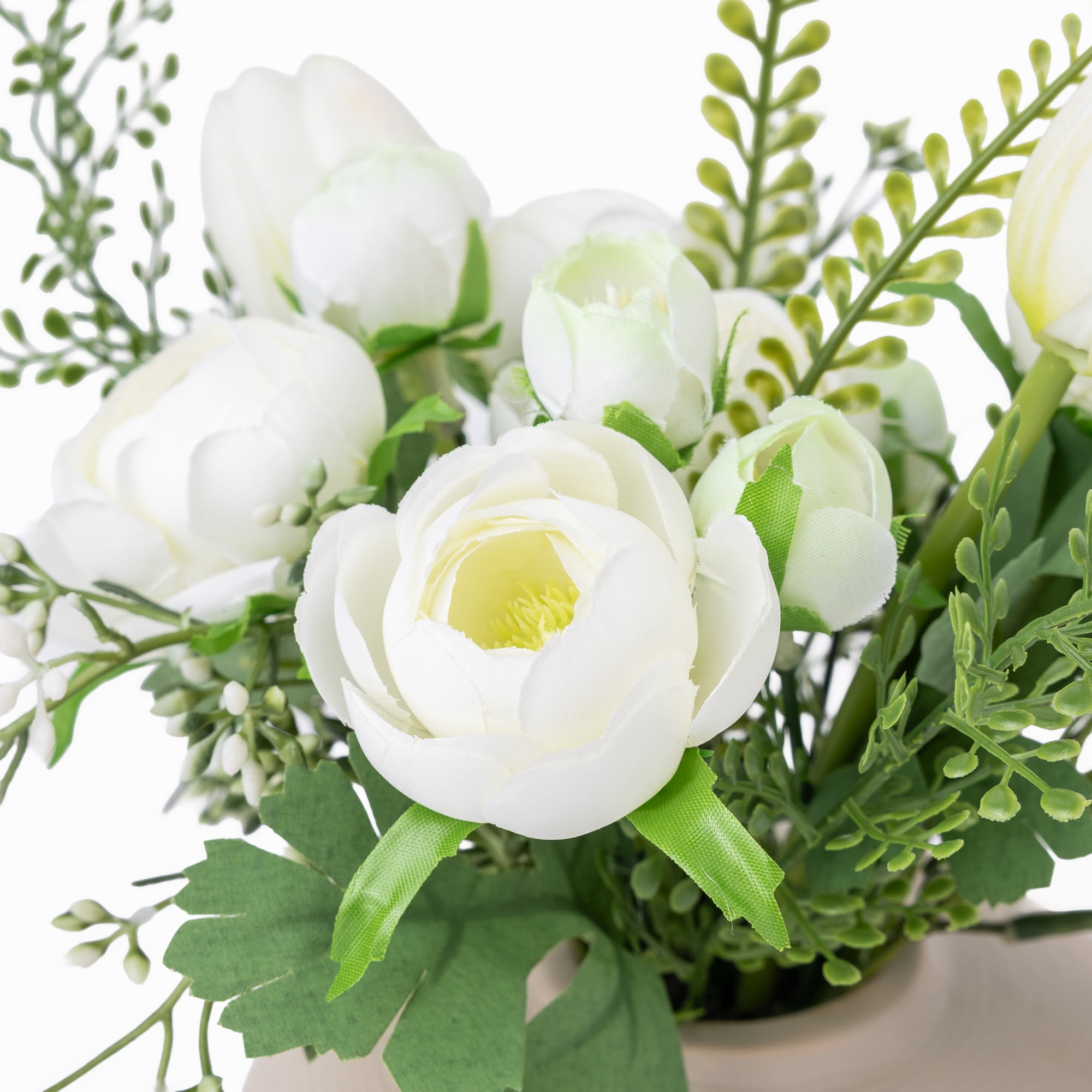 Better Homes & Gardens Tan Ceramic Vase with White Mixed Artificial Floral, 10 in
