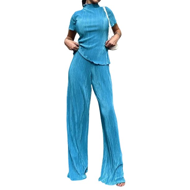 Atuendos Informales Trajes casuales Mujer Cintura elástica Jersey plisado Primavera Verano (Azul M) Cgtredaw Para estrenar