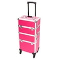 thumbnail image 1 of Estuche de tren de maquillaje Mefeir 3 en 1 de aluminio con 4 ruedas rosa, 1 of 9