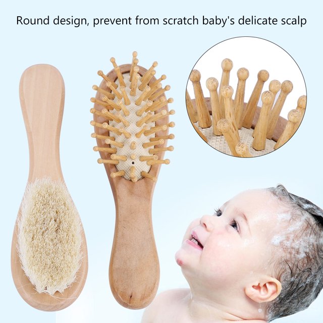 Cepillo de madera para el pelo de bebé, cepillo de madera para el pelo de bebé, cerdas de pelo de cabra para bebé, cepillo para el pelo de recién nacidos, peine, rendimiento potente