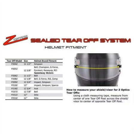 Zamp P208Z Z Optics Sealed Helmet Tear Offs 3 Stacks/8, 12-1/8 In