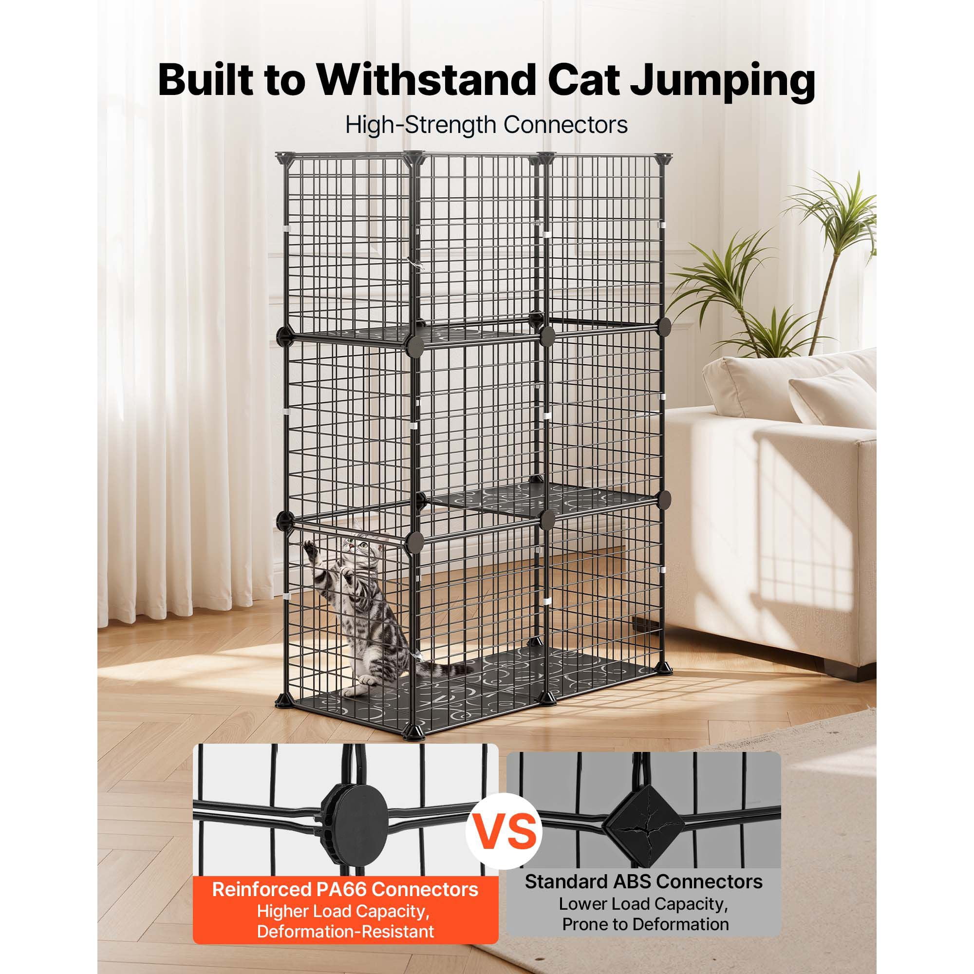 Cat Cage, 3-Tier DIY Cat Playpen Indoor Enclosure, Detachable Metal Wire Kennel Crate, Large Exercise Place Ideal for 1-2 Cats, Kittens, Rabbits, Ferrets & Small Animals, Black 28"x13.98"x40.98"