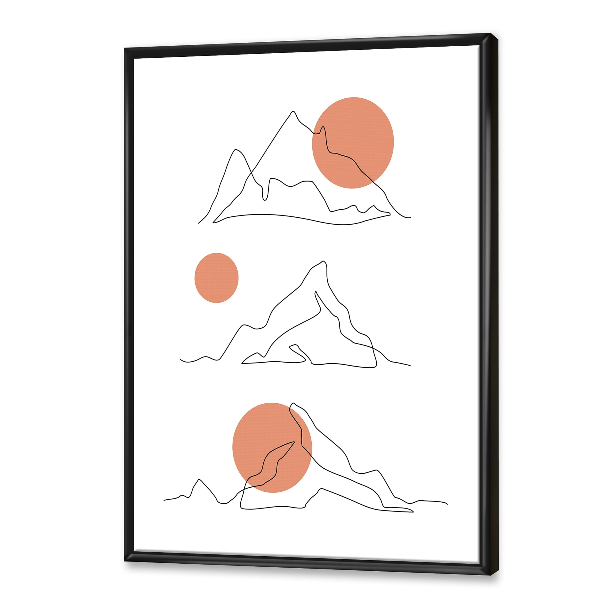 Designart 'Abstract Red Moons With Mountain Range' Modern Framed Canvas Wall Art Print