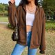 thumbnail image 5 of Chaqueta Sudadera básica para mujer, corte holgado, con capucha, estilo informal, con cremallera, ropa de calle, traje Kuymtek Cafés para Mujer, 5 of 6