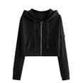 thumbnail image 5 of SNKSDGM Women Ribbed Knit Cropped Zip Up Hoodie, Solid Drawstring Hooded Sweatshirt, Slim Fit Long Sleeve Y2K Sweat Jacket with Side Pockets, 5 of 6