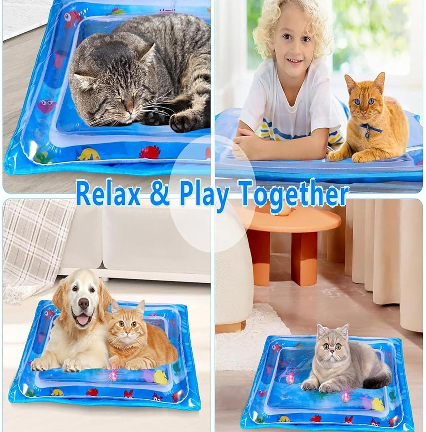 Glow Pad for Cats,  Multi-color Lighted Cat Water Play Mat with Floating Fish, Motion-Activated Glowpad for Cat, Thickened Leak-Resistant Pet Interactive for Indoor Play