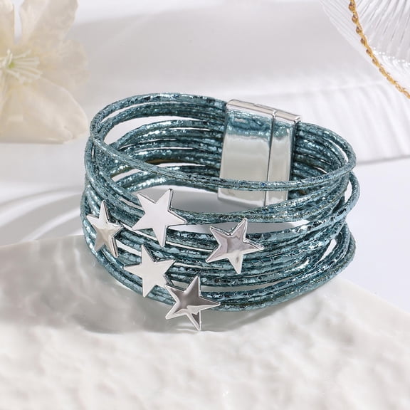 Y2K Star Multi-layer Wristband Bracelet Punk Gothic Star Layered Bracelets for Women Men Grunge Bangle Gift Shiny Y2K mens boyfriend valentines day gifts valentines decorations(Blue)