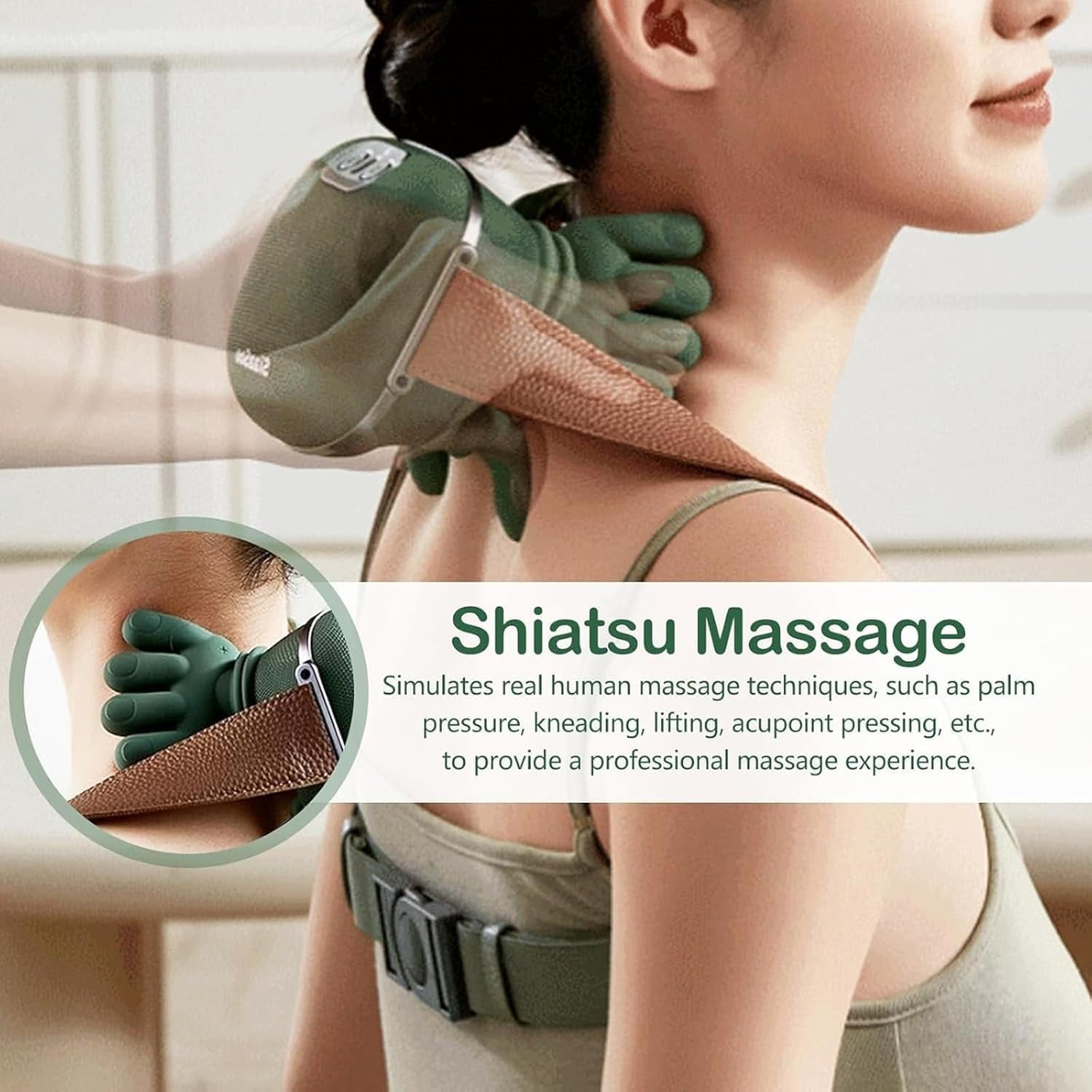 Neck Massager with Fingers - Bionic Heated Massager,Wireless Portable Electric Shiatsu 4D Kneading Massage, Simulated Human Hand Design(Green)